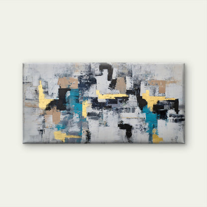 Teal Gold Palette Abstract Wall Art Canvas Office Home Room Framed 120x60cm