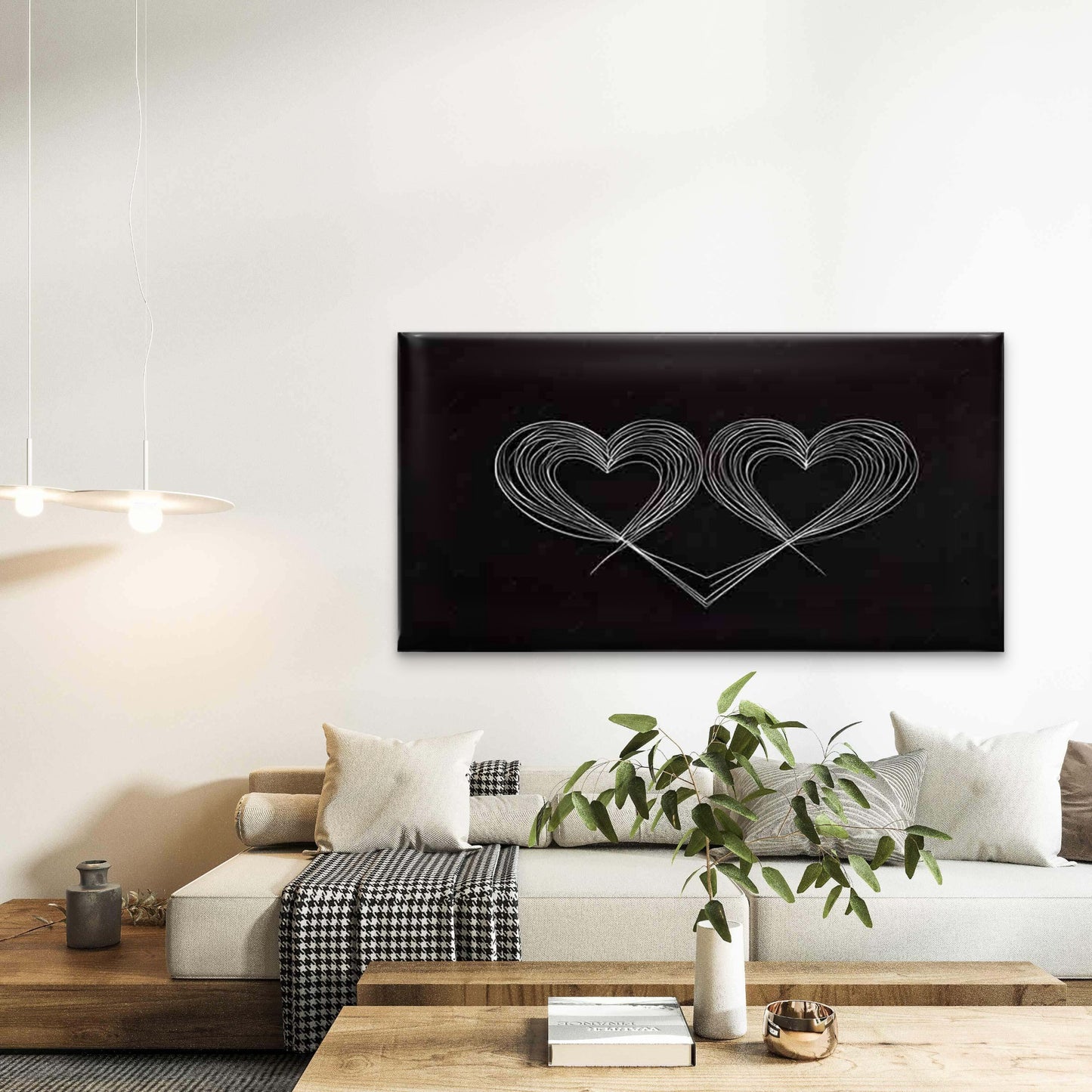 Double Heart Line Wall Art Canvas Office Home Room Framed 120x60cm