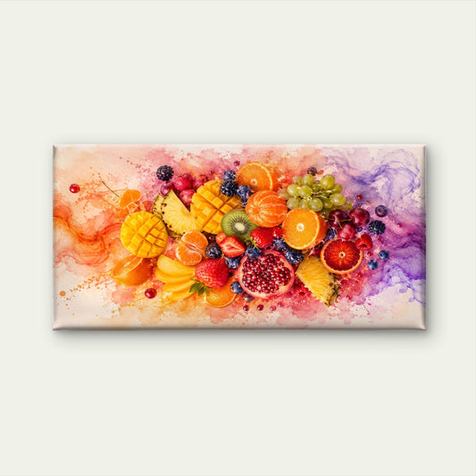 Vibrant Fresh Fruit Splash Watercolor Mixed Berries Citrus Wall Art Canvas Office Home Room Framed 120x60cm