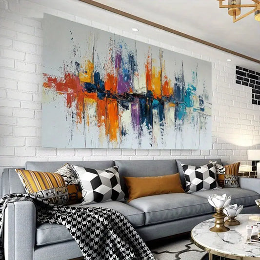 Vibrant Abstract Graffiti Bold Brushstrokes in Blue, Purple, Orange & More Wall Art wall canvas office home room framed 120x60cm