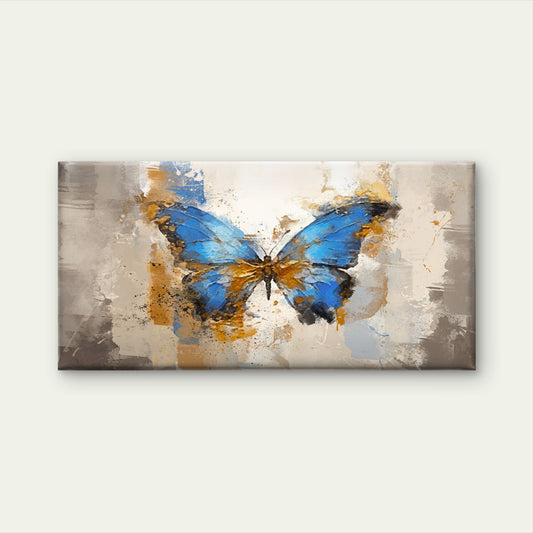 Blue Morpho Butterfly Gold Splash Wall Art Canvas Office Home Framed 120x60cm