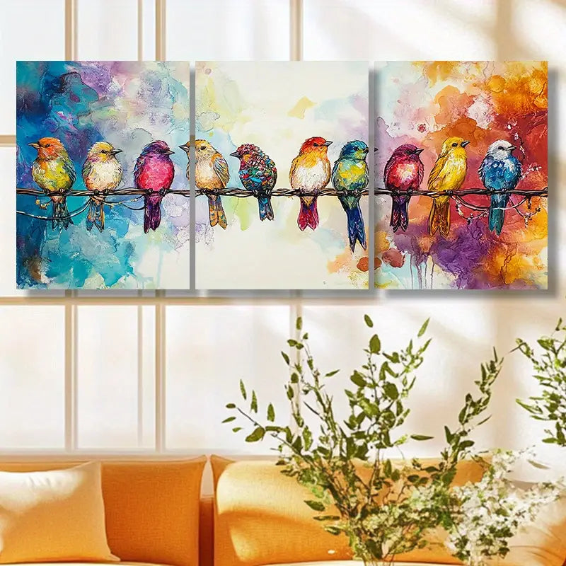 3pcs Colorful Birds On A Wire Metal Print Ready to Hang Art - Bella Home Decor