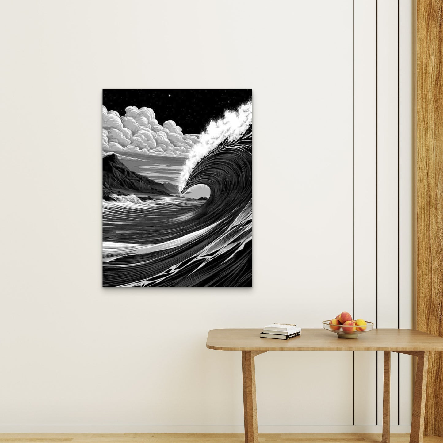 Black & White Surf Coastal Wave Ocean Metal 40x60cm Print Ready to Hang - Bella Home Decor