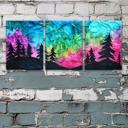 3pcs Aurora Borealis Forest Metal Print Ready to Hang Art - Bella Home Decor