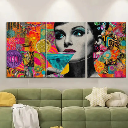 3pcs Retro Cocktail Collage Disco Ball Cosmo Wall Art Set Canvas Framed 40x60cm - High Quality Print 100% Australian Made Wall Canvas Ready to Hang