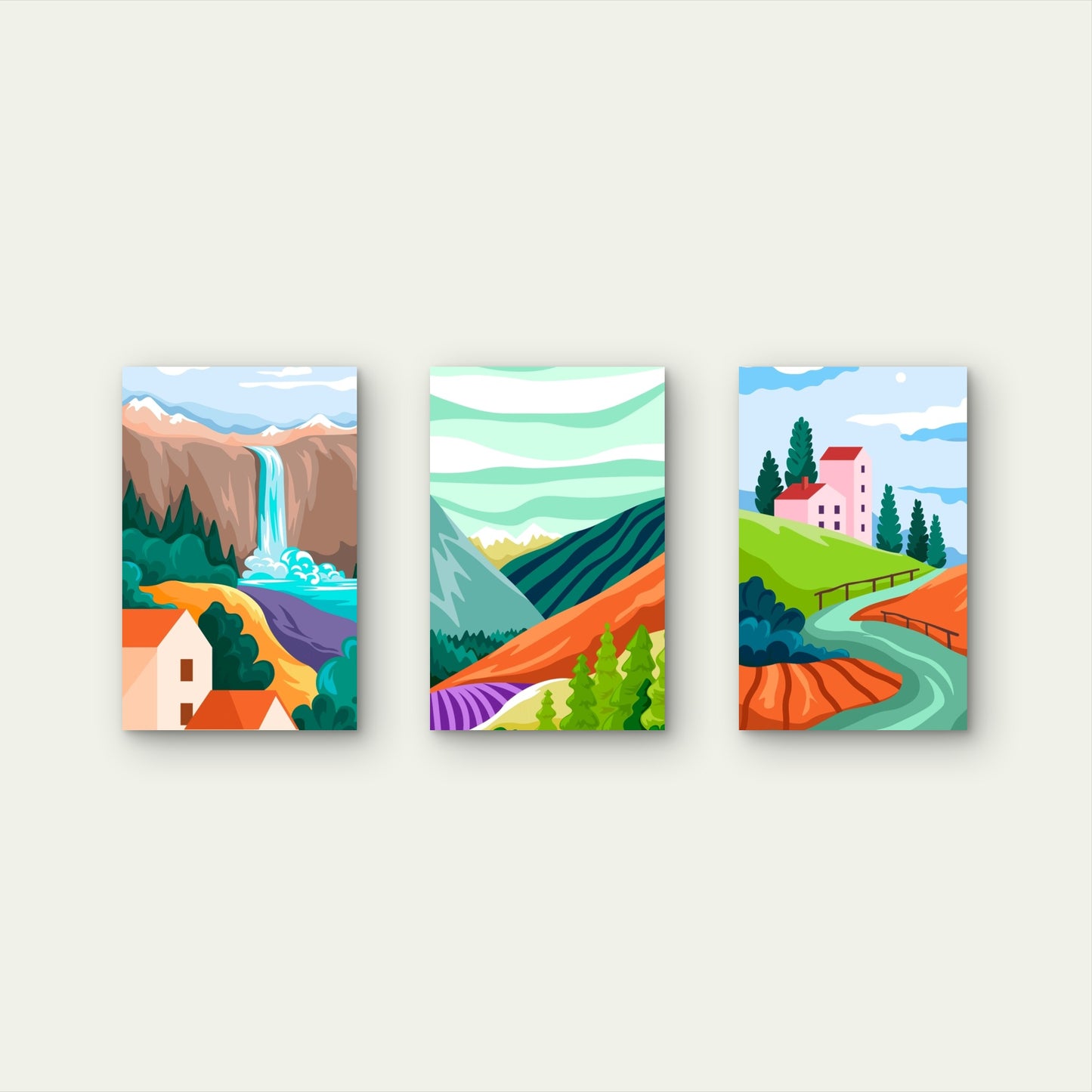 3pcs Nature Landscape Waterfall Mountain  Wall Art Set Canvas Framed 40x60cm - High Quality Print 100% Australian Made Wall Canvas Ready to Hang