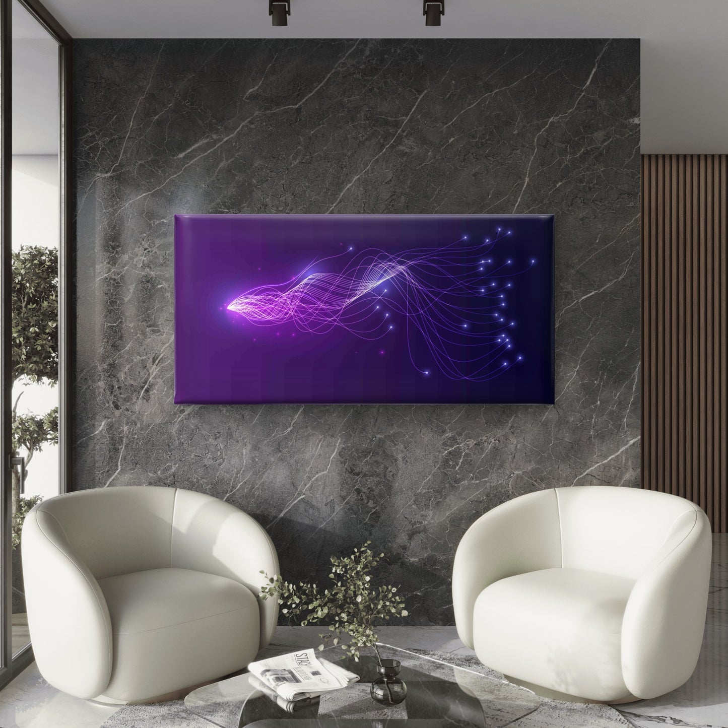 Fiber Optic Cable with Glowing Wall Art Canvas Office Home Room Framed 120x60cm - Bella Home Decor