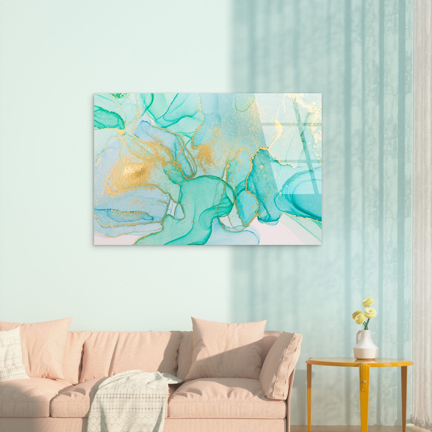 Modern Luxury Emerald Teal Ink Splash  Acrylic Glass Printing Wall Art Australian Made Quality