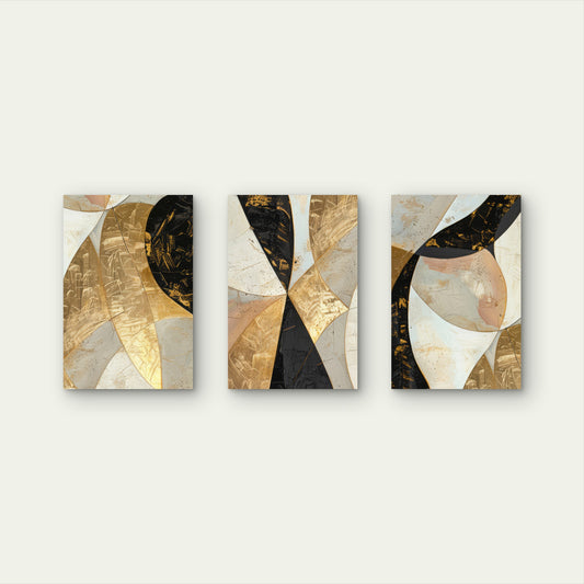 3pcs Gold Foil Black Geometric Split Wall Art Set Canvas Framed 50x70cm - High Quality Print 100% Australian Made Wall Canvas Ready to Hang