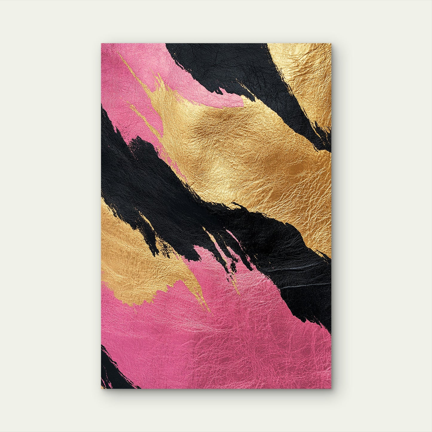 Pink Black Gold Abstract Brush Stroke 40x60cm Metal Print Ready to Hang