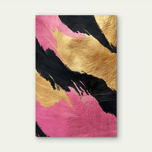 Pink Black Gold Abstract Brush Stroke 40x60cm Metal Print Ready to Hang