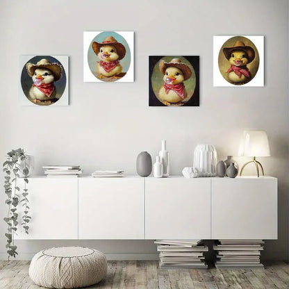 4pcs Vintage Western Cowboy Duck Wall Art Canvas Framed