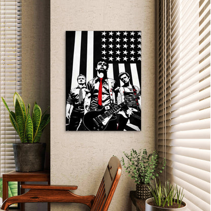 Retro Rock Band with Flag & Band Members 60x90cm Metal Print Ready to Hang - Bella Home Decor
