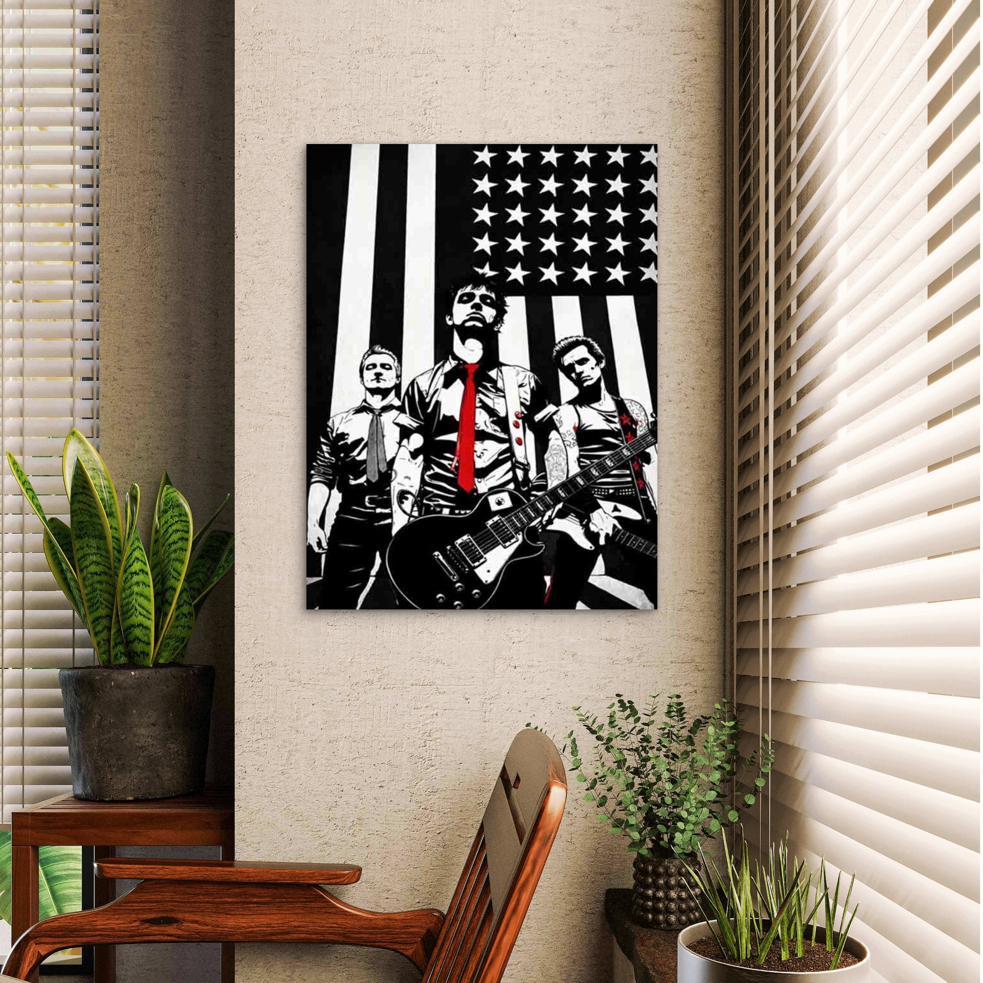 Retro Rock Band with Flag & Band Members 40x60cm Metal Print Ready to Hang - Bella Home Decor