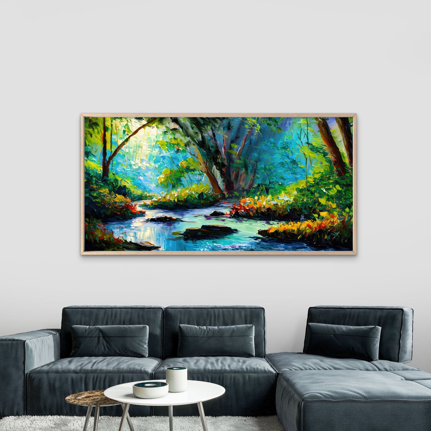 River In Autumn Forest Wall Art Canvas Office Home Room Framed 120x60cm