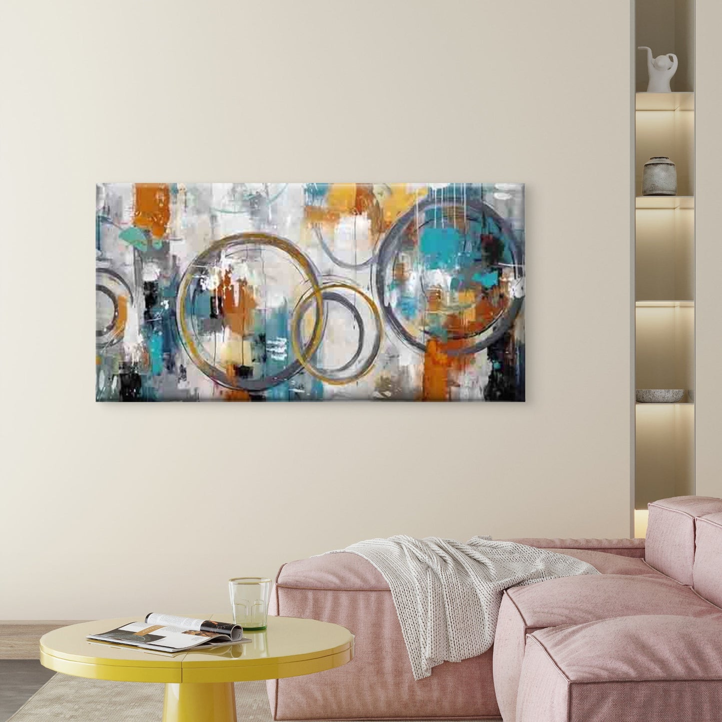 Featuring Circles And Dots Wall Art Canvas Office Home Room Framed 120x60cm - Bella Home Decor