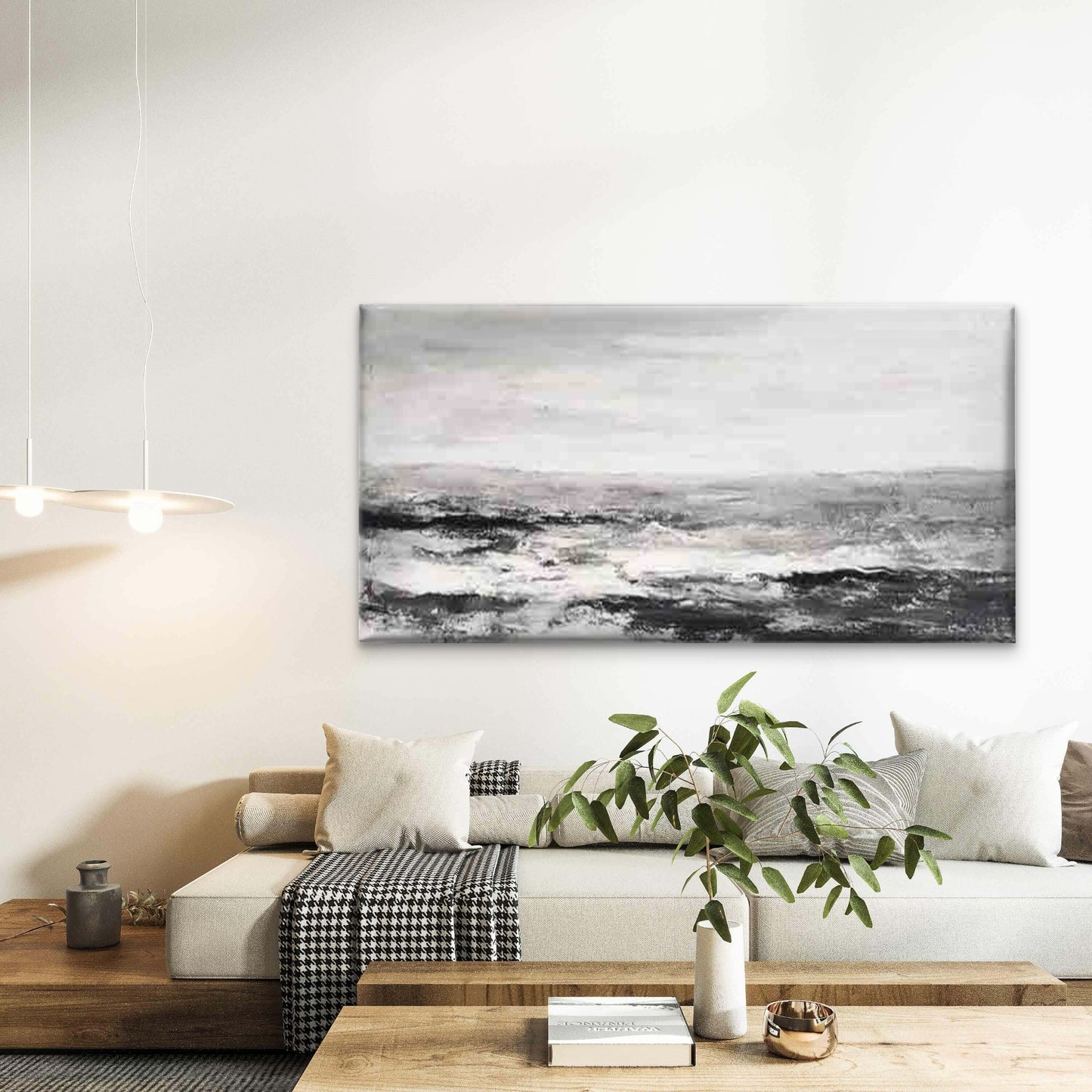 Black and White Coastal Wave Wall Art Canvas Office Home Room Framed 120x60cm - Bella Home Decor