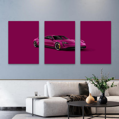 3pcs Magenta European Electric Supercar Metal Print Ready to Hang Art