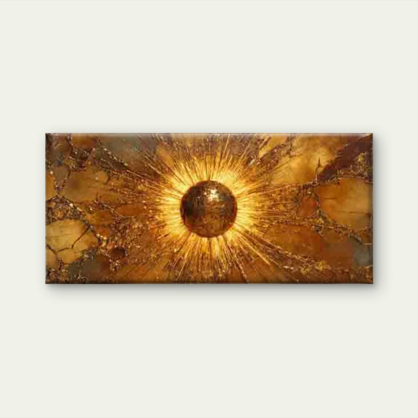 Radiant Golden Sunburst Wall Art Canvas Office Home Room Framed 120x60cm