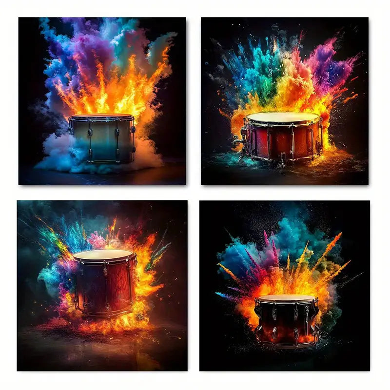 4pcs Vibrant Drum Canvas Wall Art Canvas Framed