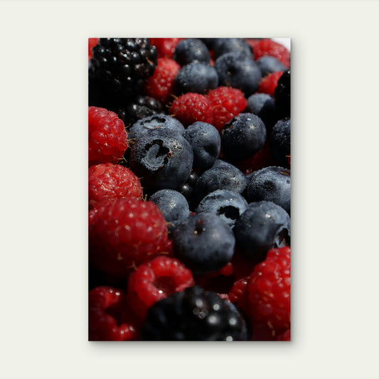 A Close Up Of Mixed Berries With Water Droplets 60x90cm Metal Print Ready to Hang