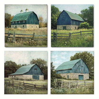 4pcs  Country Barn Farmhouse  CB    Wall Art Canvas Framed