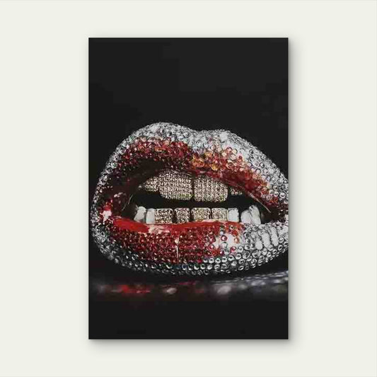 Lip & Golden Grill Pop Art 40x60cm Metal Print Ready to Hang