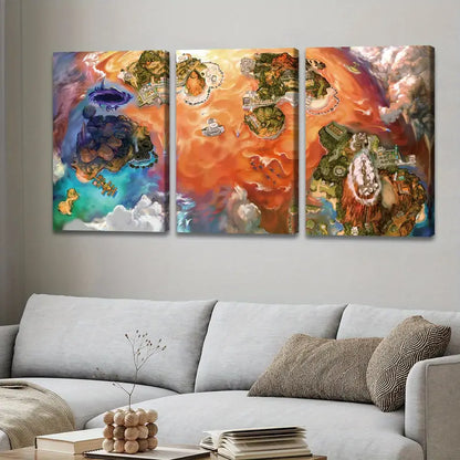 3pcs Abstract Elf Island Pet Battle Wall Art Set Canvas Framed 50x70cm - High Quality Print 100% Australian Made Wall Canvas Ready to Hang - Bella Home Decor