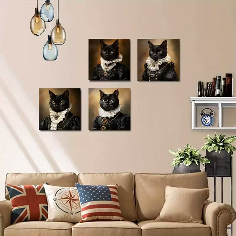 4pcs Modern Gothic Cat Art Prints Wall Art Canvas Framed