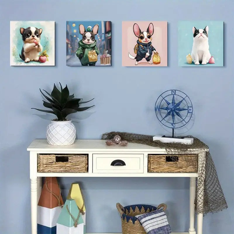 4pcs  Chihuahua Art Wall Art Canvas Framed