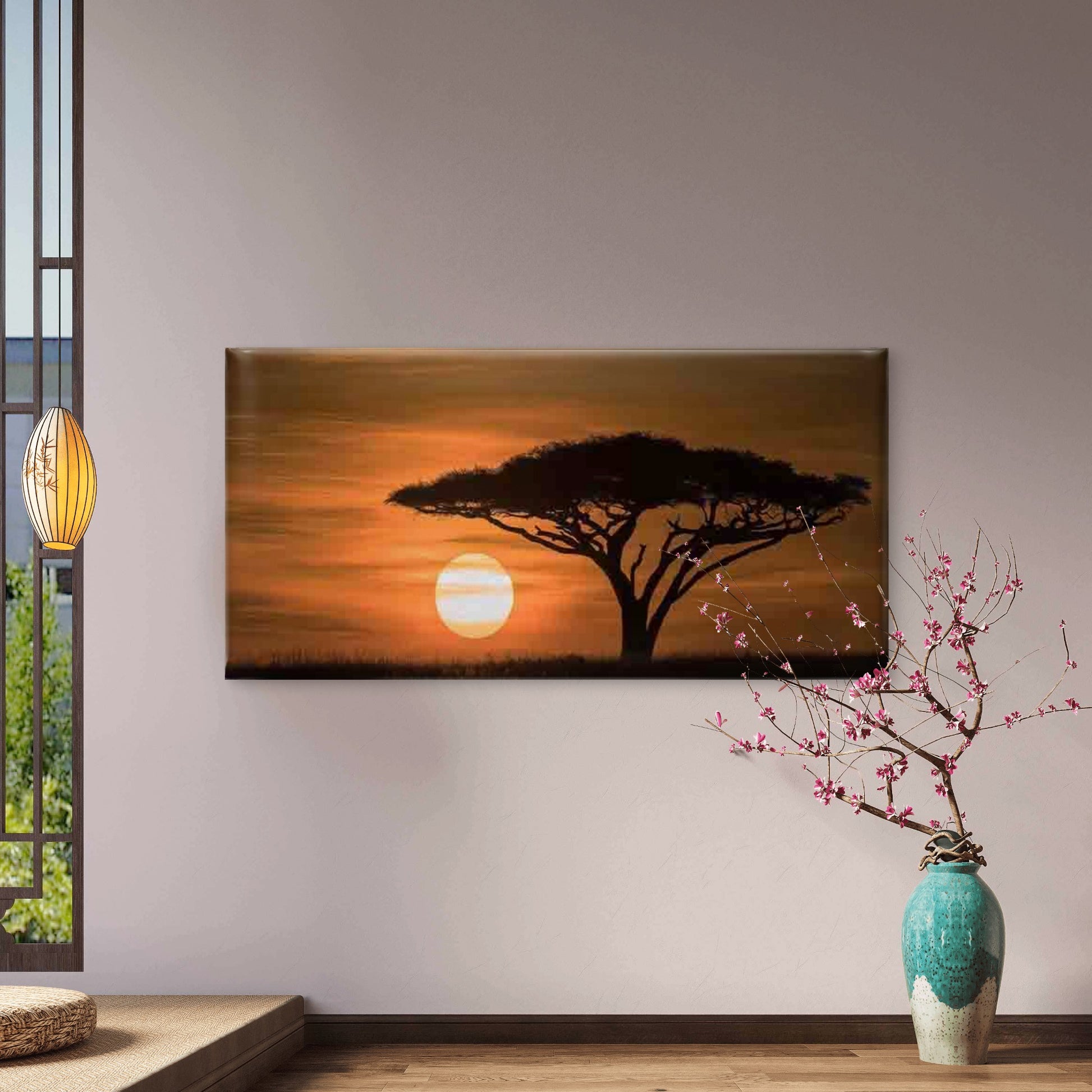 African Savanna Tree Landscape Wall Art Canvas Office Home Room Framed 120x60cm - Bella Home Decor