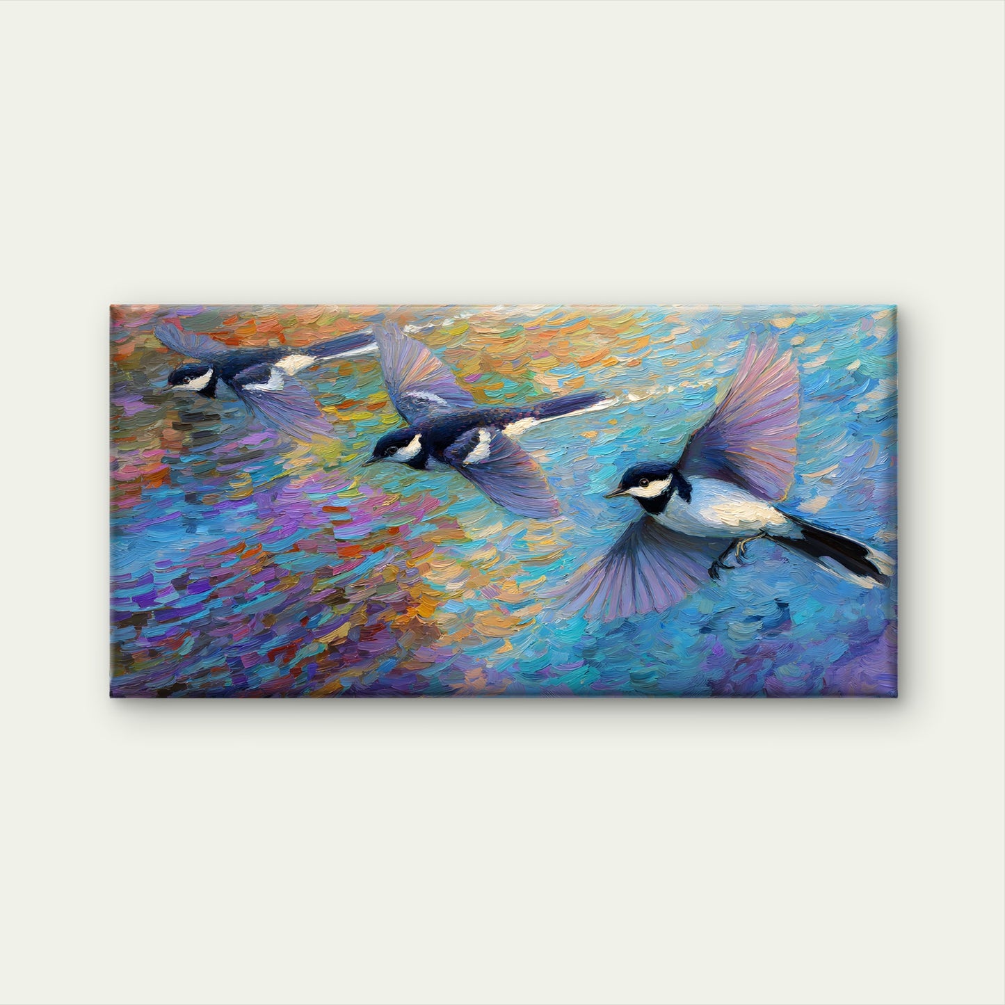 Flying Chickadee Birds Wall Art Canvas Office Home Room Framed 120x60cm