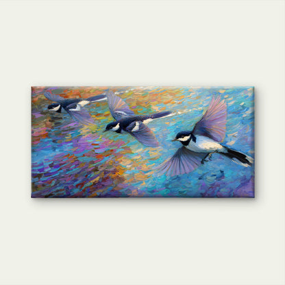 Flying Chickadee Birds Wall Art Canvas Office Home Room Framed 120x60cm