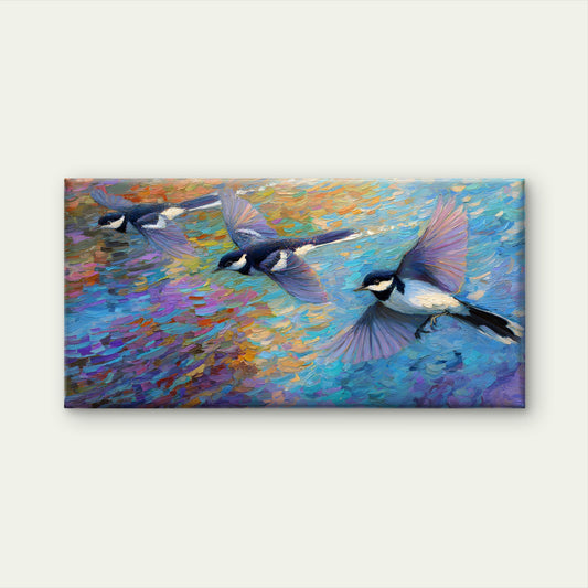 Flying Chickadee Birds Wall Art Canvas Office Home Room Framed 120x60cm