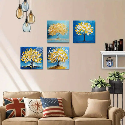 4pcs  Vintage style Tree for home idea  TH  Wall Art Canvas Framed