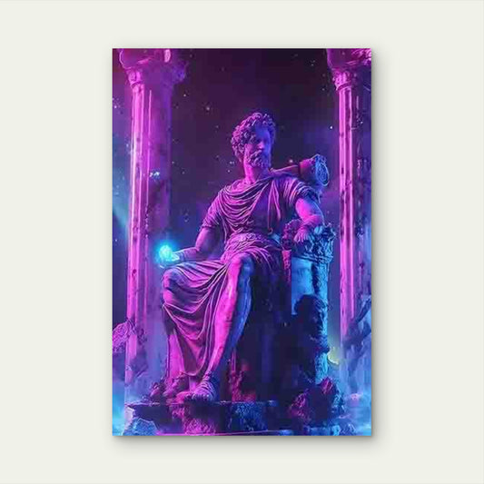 Neon Style Ancient Roman Statue 60x90cm Metal Print Ready to Hang