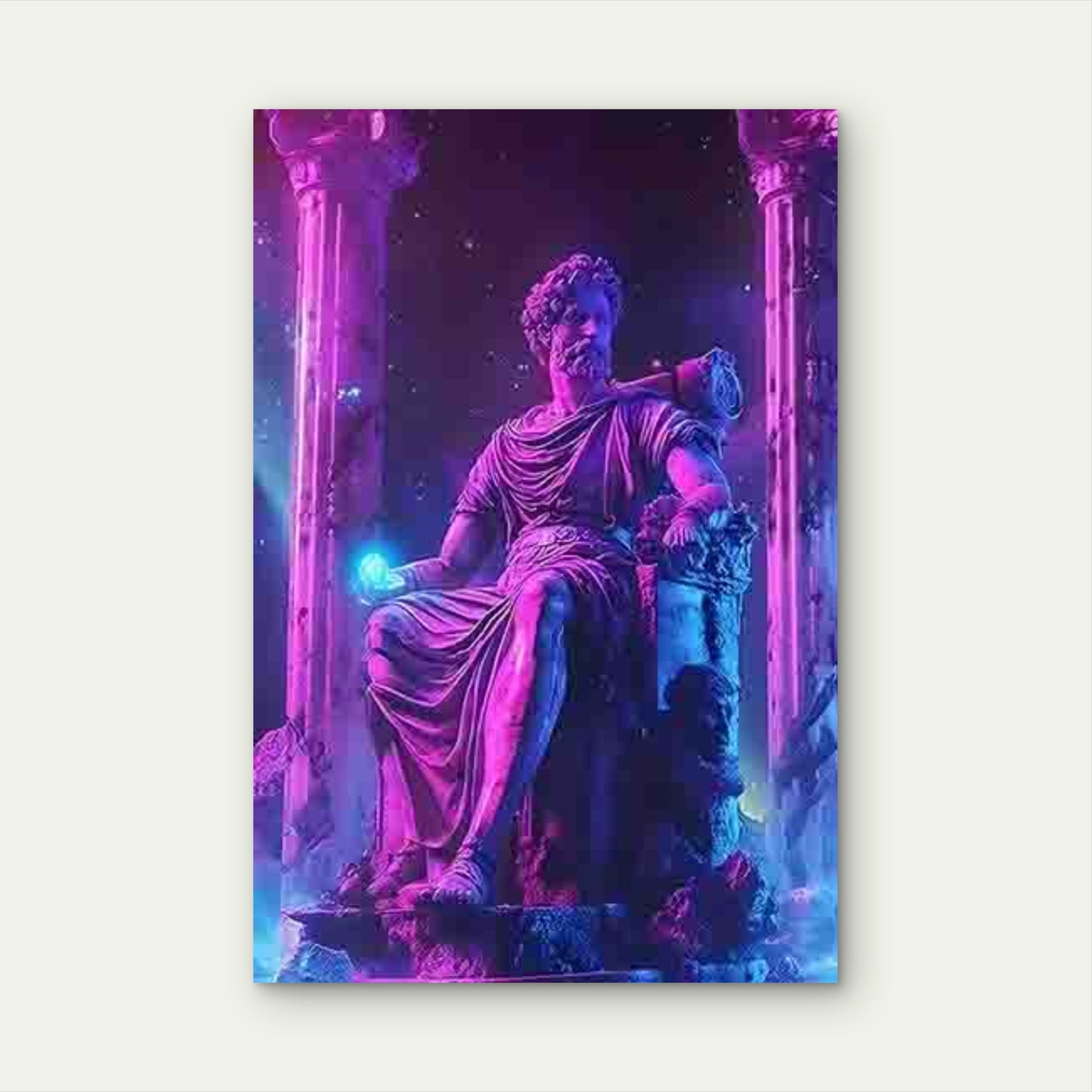 Neon Style Ancient Roman Statue 40x60cm Metal Print Ready to Hang - Bella Home Decor