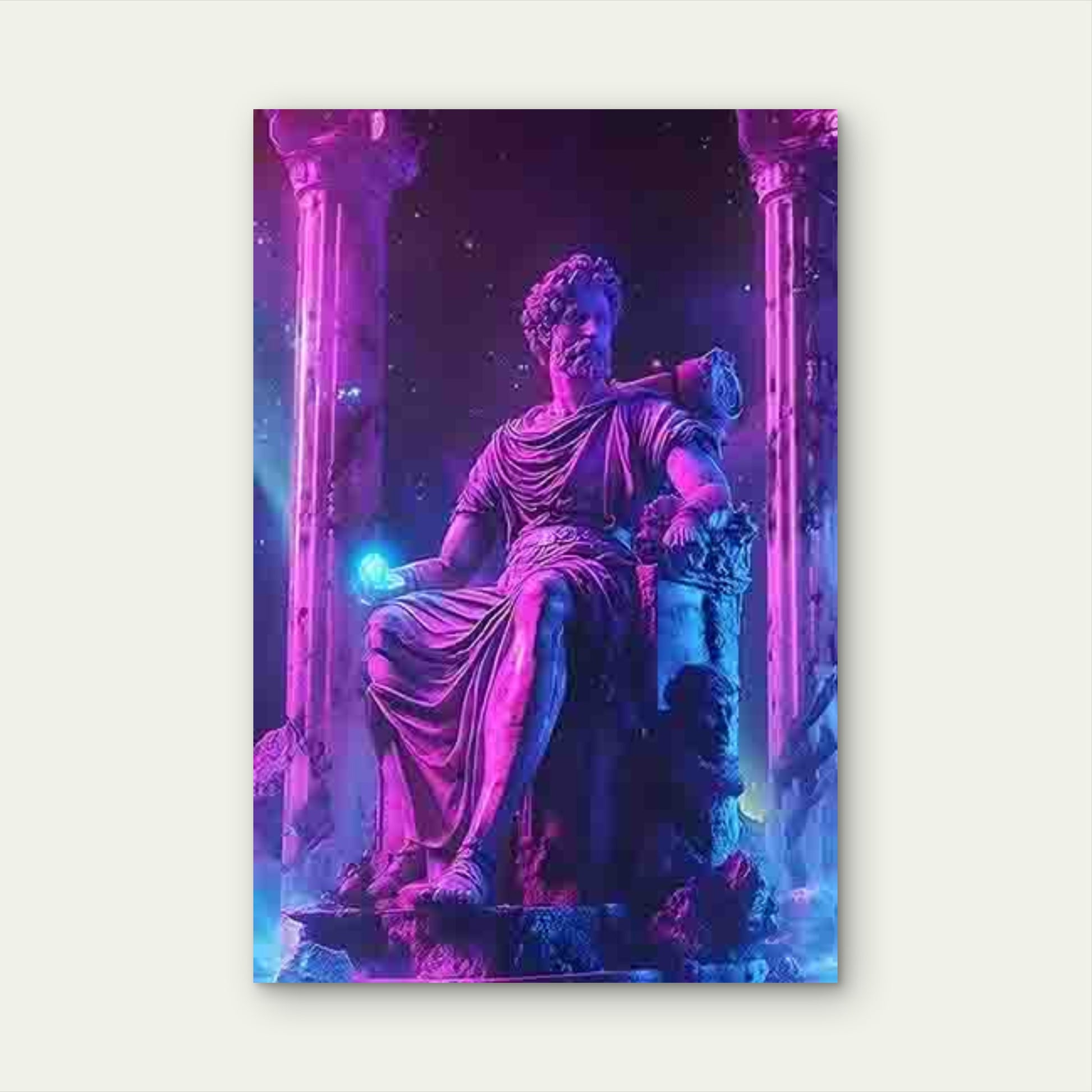 Neon Style Ancient Roman Statue 40x60cm Metal Print Ready to Hang - Bella Home Decor