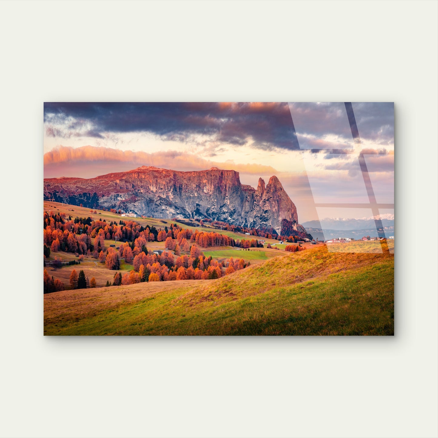 Autumn Alpine Meadows and Rocky Peak Sunset Photography Acrylic Glass Printing Wall Art Australian Made Quality
