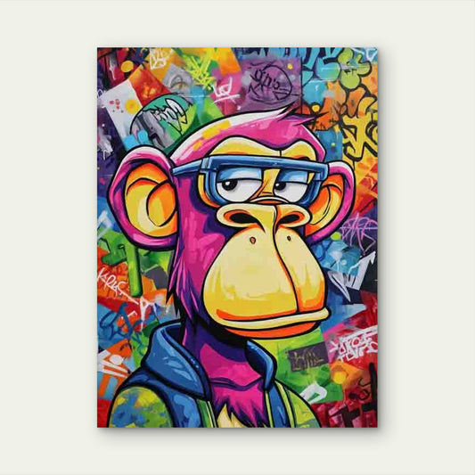 Pink Hair Monkey & Glasses Graffiti 60x90cm Metal Print Ready to Hang