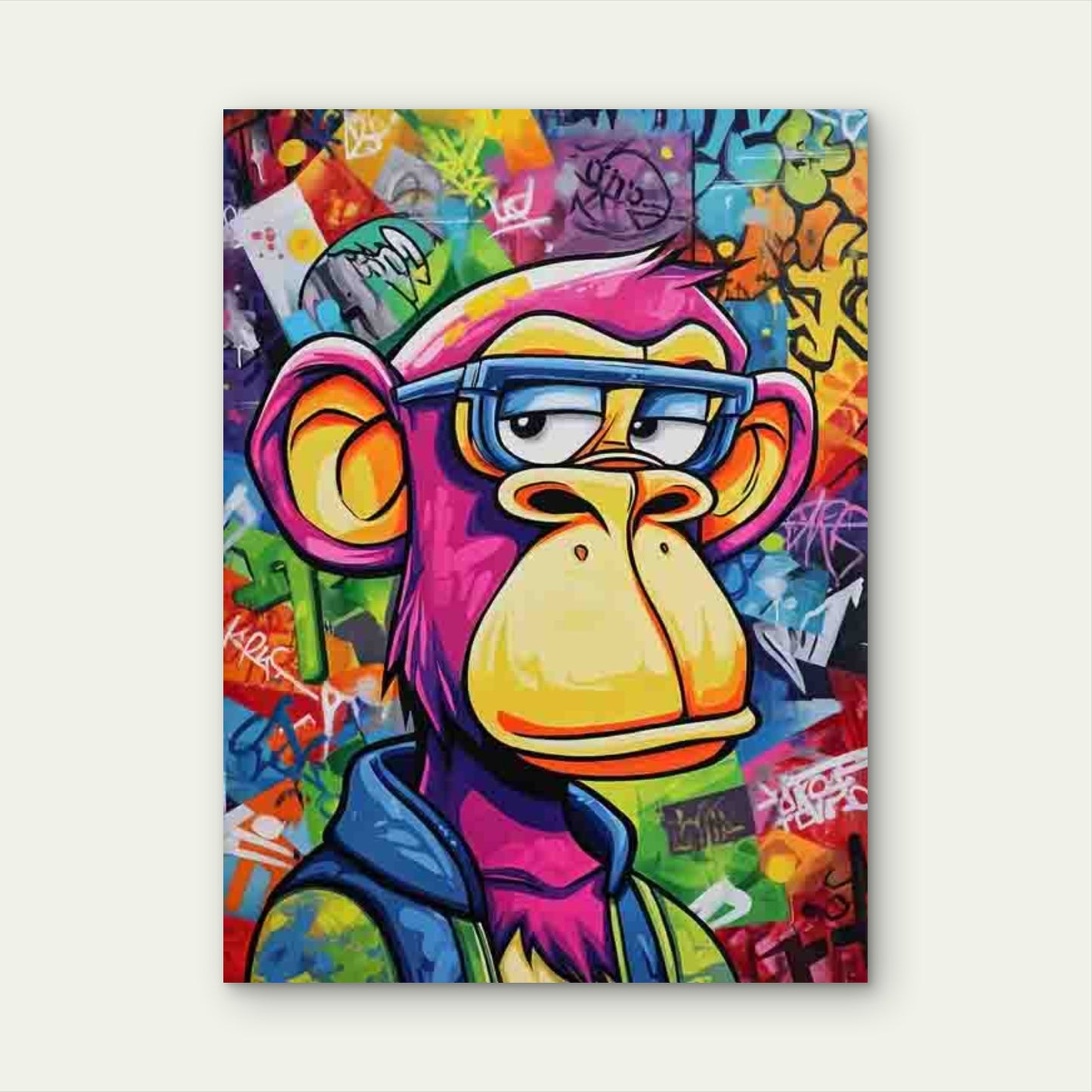 Pink Hair Monkey & Glasses Graffiti Metal Print Ready to Hang - Bella Home Decor