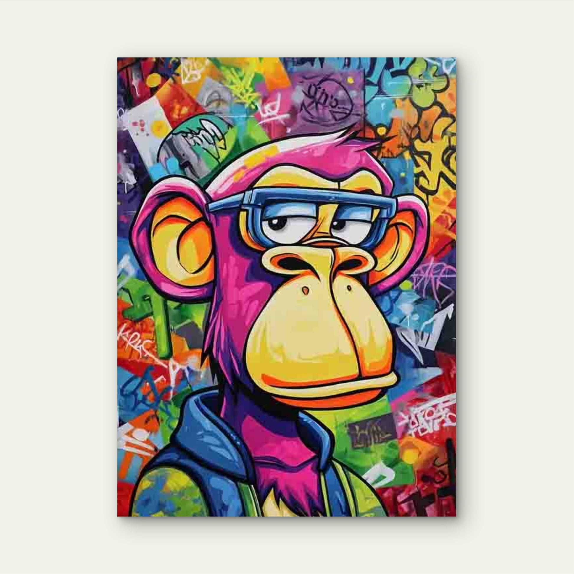Pink Hair Monkey & Glasses Graffiti Metal Print Ready to Hang - Bella Home Decor