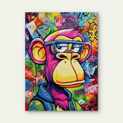 Pink Hair Monkey & Glasses Graffiti Metal Print Ready to Hang - Bella Home Decor