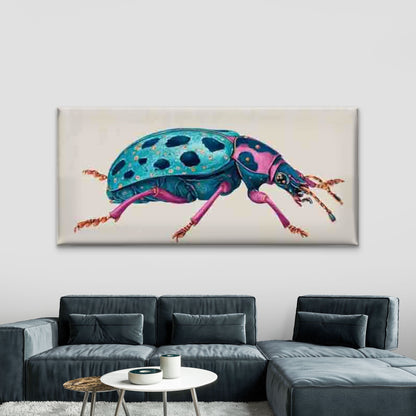 Bug with Vibrant Beetle Insect Wall Art Canvas Office Home Room Framed 120x60cm