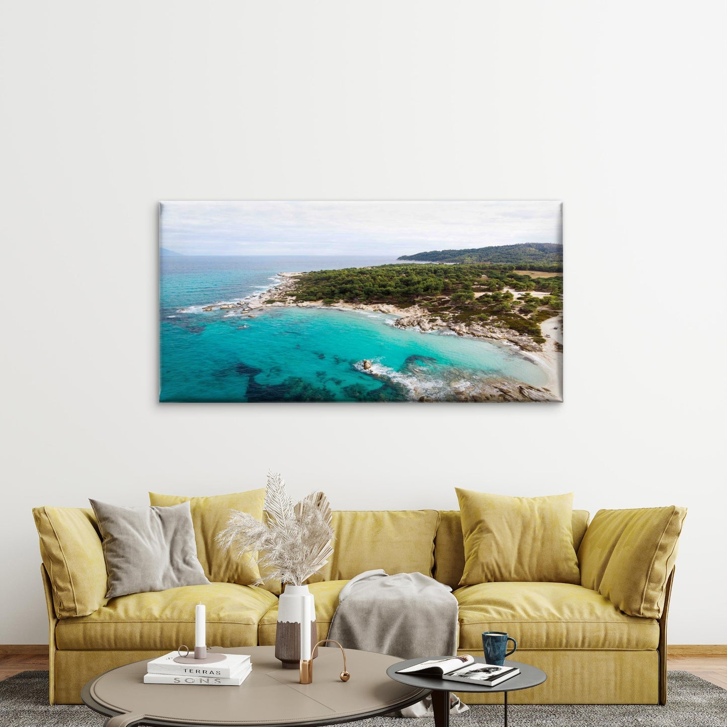 Aegean Sea Coast Wall Art Canvas Office Home Room Framed 120x60cm - Bella Home Decor