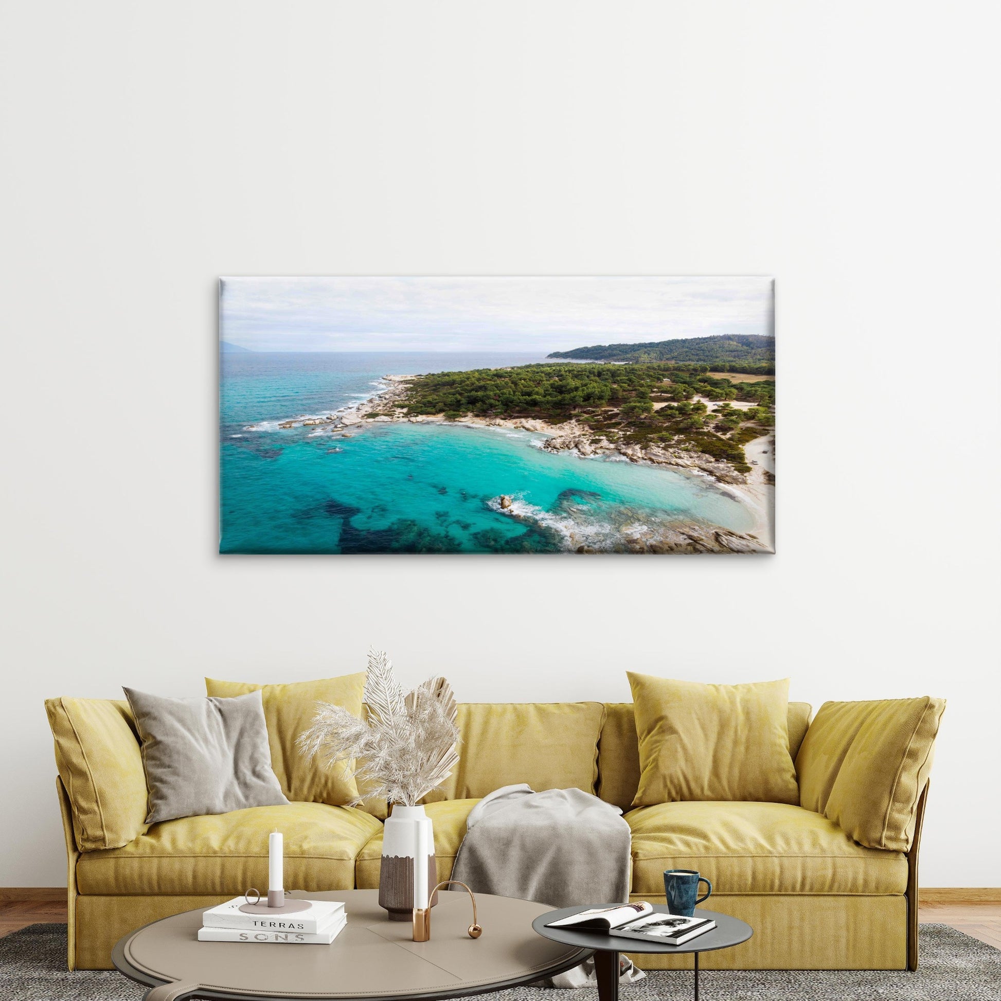 Aegean Sea Coast Wall Art Canvas Office Home Room Framed 120x60cm - Bella Home Decor