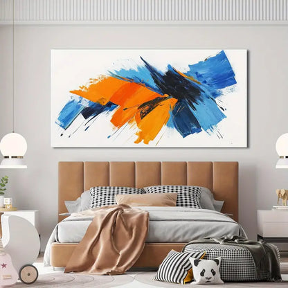 Abstract Vibrant Brushstrokes Blue White Yellow Wall Art canvas office home room framed 120x60cm - Bella Home Decor