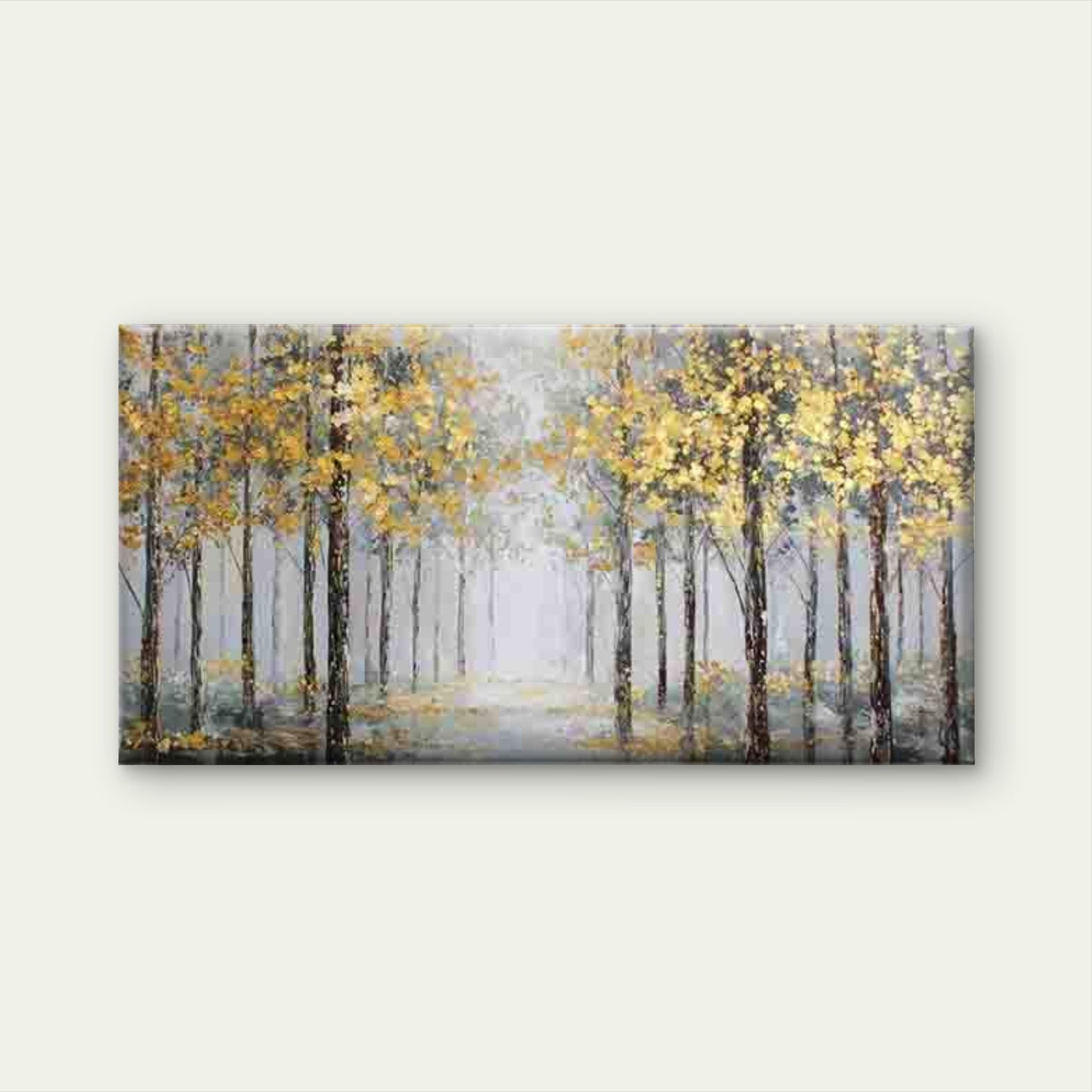 Golden Trees in a Misty Forest Wall Art Canvas Office Home Room Framed 120x60cm