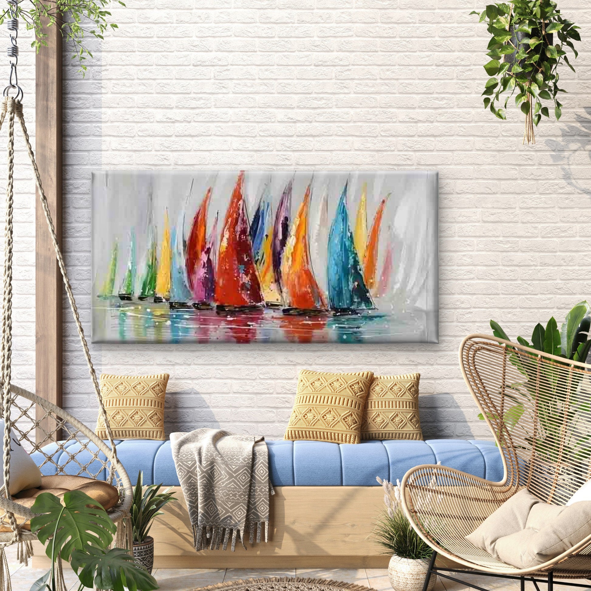 Colorful Sailing Boats Painting Wall Art Canvas Office Home Room Framed 120x60cm - Bella Home Decor