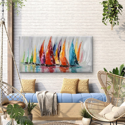 Colorful Sailing Boats Painting Wall Art Canvas Office Home Room Framed 120x60cm - Bella Home Decor
